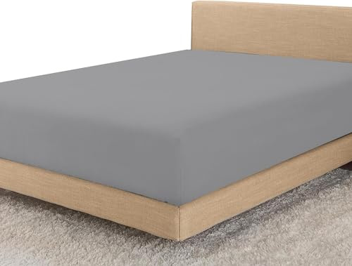 Linens World Egyptian Cotton 4FT Fitted Sheets Breathable, Anti Wrinkle 30cm Deep Pocket 200 Thread Count Grey Bedding & Linen 122 X 190 CM Small Double Fitted Sheet 3/4 Bed Sheets Fitted