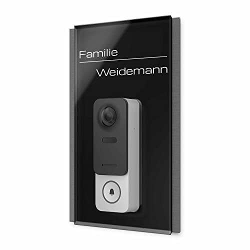 Modernes Klingel Schild für Video Funkklingel Philips WelcomeEye - personalisiertes Türschild aus Edelstahl & Acrylglas | kompatibel mit Welcome Eye Videoklingel - hochwertiges Funkklingelzubehör