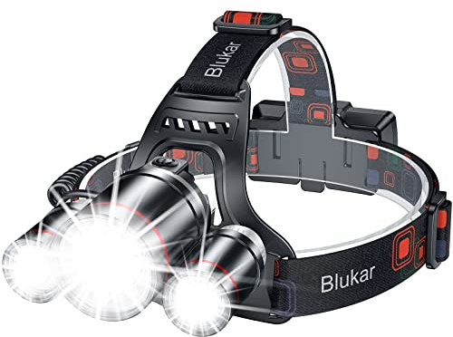 Blukar Torcia Frontale LED Ricaricabile, 8000 Lumen Super Luminosa Lampada Frontale, Zoomable, IPX6 Impermeabile, 5 Modalità e Spie Rosse, Regolabile a 90° Torcia da Testa per Campeggio/Corsa/Pesca