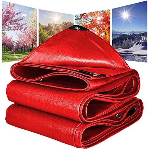 Rojo Lona Impermeable Lona de Protección Duradera con Ojales,180 g/m² Lona Suelo Camping,Lona Remolque Multiusos Cubierta para Leña,Muebles,Jardín,Piscinia,Vehículos,2x2m/6.56x6.56ft