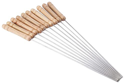 10 pièces brochettes de BBQ en Acier Inoxydable avec Manche en Bois Pique-Nique réutilisable Barbecue Outil de Cuisson en Plein air Accessoires de Cuisine