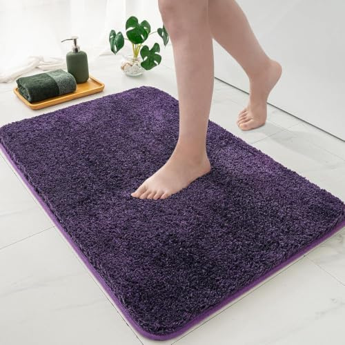 MIULEE Badezimmerteppich Badematte Weiche rutschfest Lila 60x90 cm | Badteppich Fußmatte Badematten & Badteppiche Bettvorleger Flauschig Teppich Duschmatte für Bade & Wohnzimmer Schlafzimmer