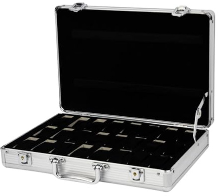 Fonowx Caja Expositora de Relojes con Maleta con Hebilla, 24 Ranuras para Escritorio, Viaje, Dormitorio