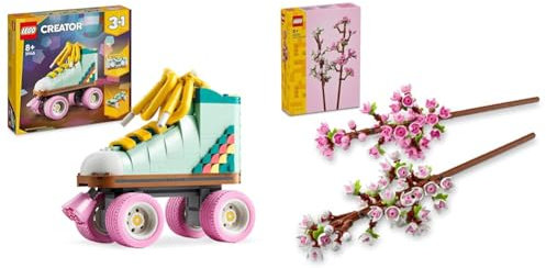 LEGO Creator 3in1 Retro Roller Skate to Mini Skateboard Toy to Boom Box Radio & Cherry Blossoms, Artificial Faux Flowers Set, Valentine's Day Gift Idea