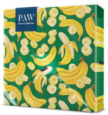 PAW - Servilletas Papel 3 Capas (33 x 33 cm) I 20 Unidades I Perfecto para Cumpleaños, Fiestas, Bodas, Comuniones y Celebraciones I Servilletas de Papel de Colores I Fiebre del Plátano