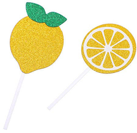 Ciieeo Lustige Dekorationen 24-teiliges Set Glitzernder Zitronen-cupcake-topper Für Geburtstagsparty Einfach Zu Verwenden