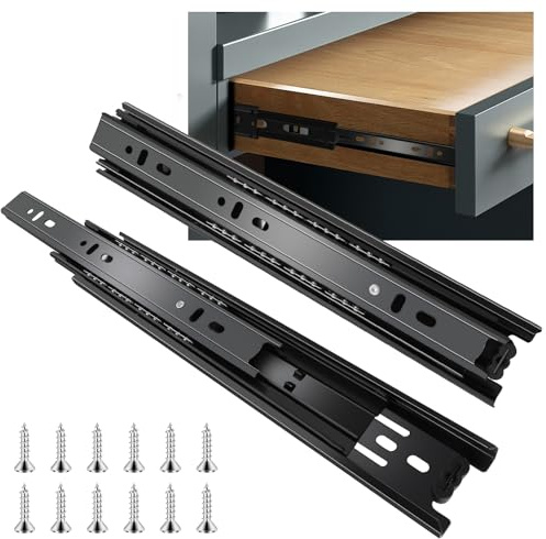 22 inch Drawer Slides 6 Pairs (12pcs) Full Extension Ball Bearing Drawer Rails Side Mount 3 fold Metal Dresser Runners for File Cabinet Trash Can Kitchen Wardrobe Glides 22 Black 100 LB Capacity