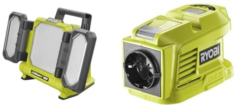 RYOBI - Triple panneau lumineux LED 18V - 3 intensités - 3000 / 1500 / 800 Lumens & Transformateur 18V - Puissance Continue 150 W - Puissance Crête 300 W - 1 Port Électrique EU - 2 Ports USB-A