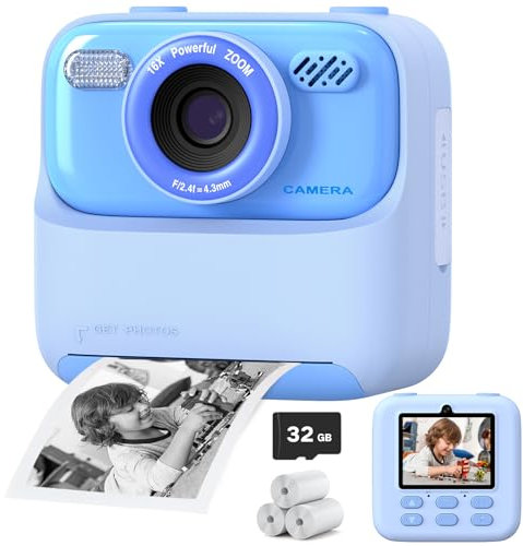 Upgrade Kids Camera Instant Print for Boys and Girls, 1080P HD Dual-Lens Selfie Digital Camera with Print Paper & 32G Card, Christmas Birthday Gifts Toys for Toddler and Teenagers Age 3-16 Years Old