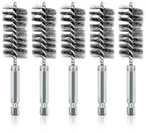 ASNOMY Set di 5 Spazzole in Acciaio Inox da 2,2 cm Con Foro, Setole per Pulizia di Trapani Elettrici, Spazzole Abrasive Con Gambo Esagonale da 1/4