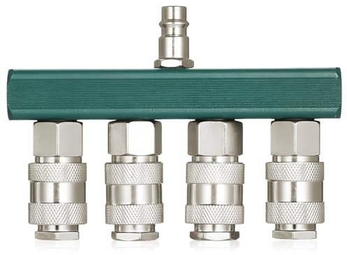 Druckluftverteiler, 4 Wege Schnellanschlusskupplungen, 1/4 NPT Druckluft Verteiler, Anschlusskupplung Druckluft Mit Pneumatischen Anschlüssen, Druckluftkupplung Kupplungsstecker Kompressor Zubehör