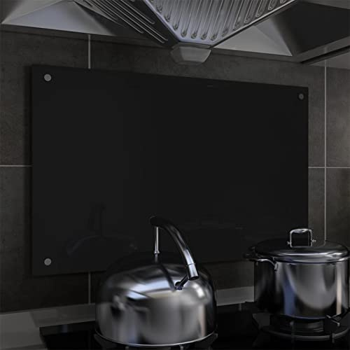 Sufrk Kitchen Backsplash Black 80x50 cm Tempered Glass,Tempered Glass Splashback for Kitchen,Toughened Glass Heat Resistant Splashbacks for Cookers - Pre-Drilled Holes with Fixing