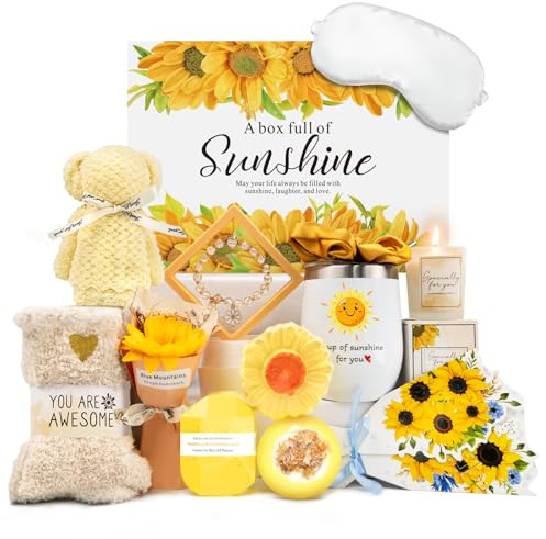 Birthday Gifts for Women, Mothers Day Gift Sunflower Self Care Package, Get Well Gifts for Women, Mom, Wife, Her, Sister, Friend, Thank You, Get Well, Sympathy Inspirational Relaxation Spa Basket