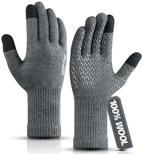 Rahhint Wolle Thermohandschuhe Herren Damen Touchscreen Winterhandschuhe Warme Anti-Rutsch Strickhandschuhe mit Nickerchenfutter für Laufen Radfahren Autofahren Arbeiten Outdoor Geschenk