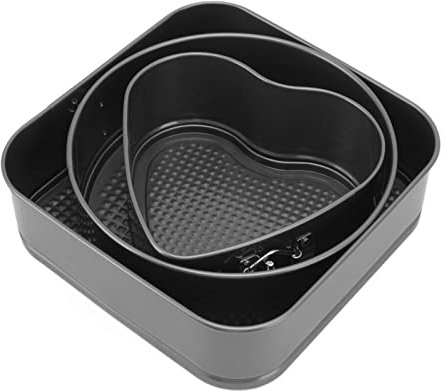 Backformen-Set, 3-teiliges Kuchenformen-Set, Backform aus Karbonstahl, Rundes Herzförmiges, Quadratisches Backformen-Set mit Springform-Schnalle, Springform-Käsekuchenform für