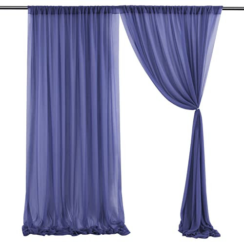 Anevous 2 Stück 1,5x2,15 m Hochzeit Vorhang Hochzeitsbogen, Querbehang Gardinen Vorhang, Gardinen Dekoration für Hochzeitsfeier, Babyparty Party, Torbogen Zeremonie, Bühnendekoration,Marineblau