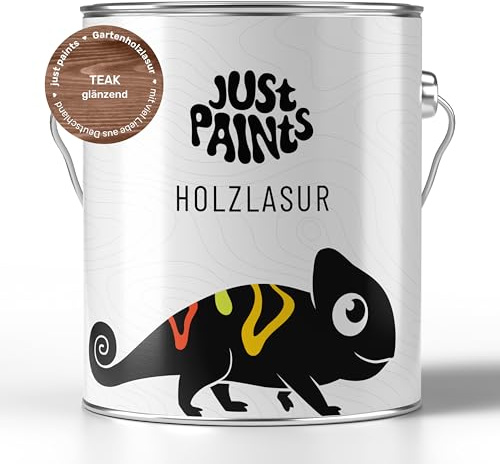 Just Paints - Holzlasur für Außen | Wetterbeständige Gartenholzlasur - made in Germany (Teak, 2,5 Liter)