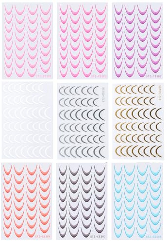 SSKHE Stickers Pour Ongles Français French Tip Stickers 3D Autocollants Ongles Nail Art Sticker, Lot de 9 Feuilles pour Manucure DIY et Salons, Ultra-Fins et Polyvalents, Designs Multicolores