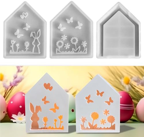 Silikonformen Gießformen Häuser, Silikonform Haus Gießformen Silikon Frühling Silikonform Häuser Kerzenformen Zum Gießen Silikonformen Haus mit Herz Giessformen Silikon (A)