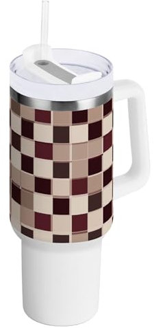 Squares - Vaso de vacío neutro color borgoña con tapa y pajilla, botella de agua para niños, taza de viaje de boca ancha, regalo para mujeres y hombres
