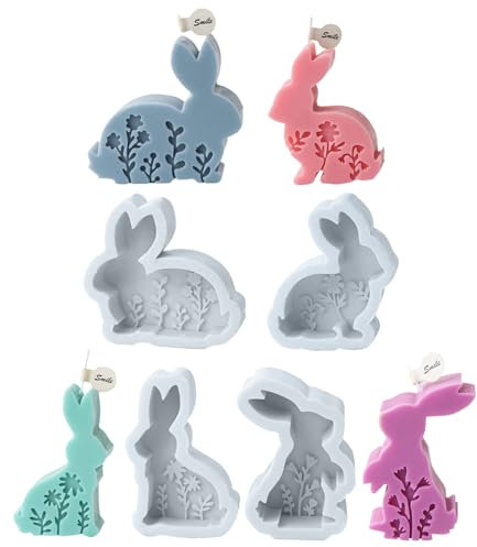 4 stampi in silicone per Pasqua, coniglietti pasquali, stampi in silicone 3D, decorazione pasquale, coniglio in silicone, per candele, per versare, Pasqua, per intonaco fai da te, cera di soia,