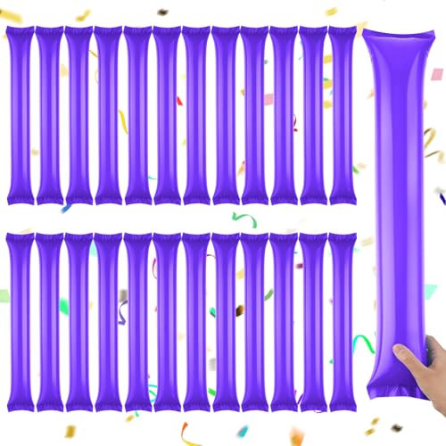 24Pcs Thunder Sticks, Bam Bam Inflatable Sticks, Thicken Cheering Boom Sticks, Team Spirit Sticks, Inflatable Plastic Boom Noise Maker for Sports Events Dance (Purple)