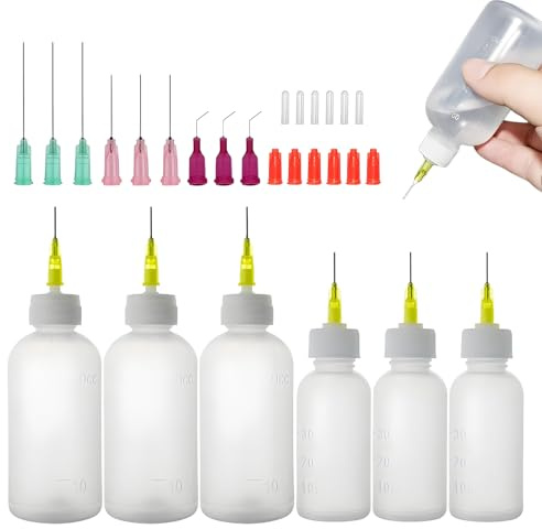 Nadelflaschen 30/50ml,Nadelflasche,Dosierflasche,Nadelflaschen Applikator,Applikator Flasche Mit 15 Stück Dosiernadeln Und 12 Stück Kappen Für Diy Handwerk Nachfüllkleber Leimflasche Leer