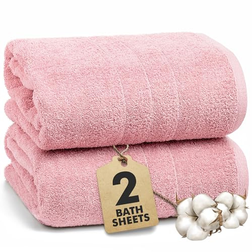 Novo Home Bath Sheets – Extra Large Bathroom Sheet Set – Pack of 2 Jumbo Towels Baby Pink (71x35in) – 100% Cotton Soft Quick Dry Large Bath Towels for Adults Hotel Spa Bathroom Use