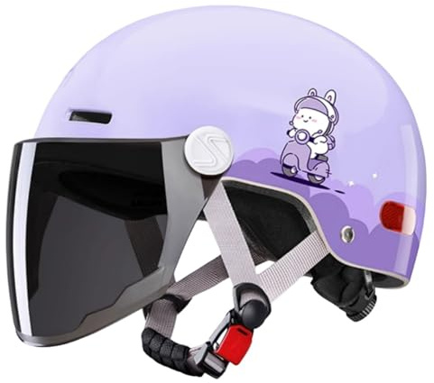 Casco para Niños, Casco De Bicicleta para Niños, Casco De Moto para Niños, Casco De Scooter, Casco Jet con Visera, Casco Ajustable para Niños De 6 A 12 Años L,(48-54CM)