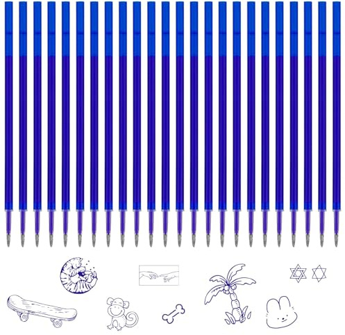 24x Recambios Boligrafos Borrables,Compatibles con Legami, Punta de 0,7mm,Altura 13cm,Bolígrafo roller borrable,Tinta termosensible,Recambio reemplazable (Azul-24)
