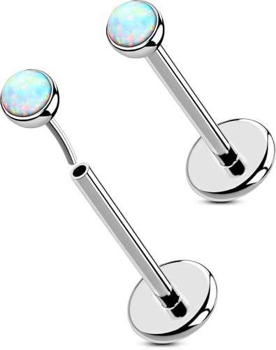 OUFER Body Piercing 2PCS 16G/18G/20G Nose Lip Studs, Titanium Threadless Push in Nose Nostril Lip Labret Medusa Helix Cartilage Tragus Conch Lobe Piercing Jewelry for Women Men