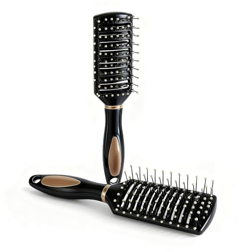 2 PCS Vent Hair Brush Set Anti-Static Paddle Comb, Detangling Hairbrush with Vented Design and Ball-Tipped Bristles for Wet/Dry Hair, Styling Tool for Men & Women (Black)