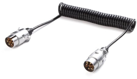 Feuunly 4,2m Cable Extensión Remolque 7 Pines, Espiral Remolque, Norma ISO 1724, Enchufe Macho de Aluminio, Núcleo de Cobre Puro Carcasa de PU, para Vehículos Europeos, Remolque, Yate, RV 12V/24V