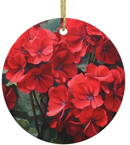 Weihnachtlicher runder Keramik-Anhänger zum Aufhängen, 7,4 cm, HJFCZH rote Geranien, Drucke, Dekoration, glatt