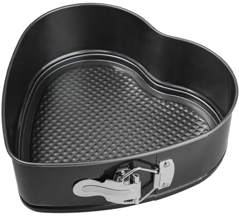 UZEXYO 10 Inch Heart Shaped Cake Tin Springform Pan Non Stick Leakproof with Removable Base Carbon Steel Mold for Baking Cheesecake and Chiffon