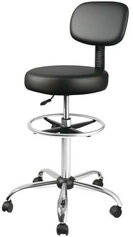 Levede PU Leather Rolling Stool with Low Back, Height Adjustable Swivel Task Chair with Footrest for Salon, Office, Studio and Home Use 102-125cm