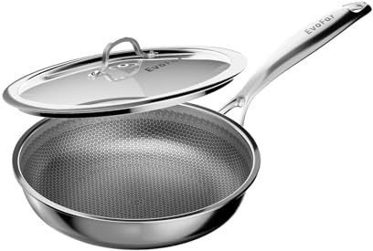 EvoFar 20cm Tri-Ply Stainless Steel Non Stick Frying Pan with Lid | Induction Pan for Even Heat Cooking, Heat-Resistant Handle, Suitable for All Hobs, PFOA & PFAS Free
