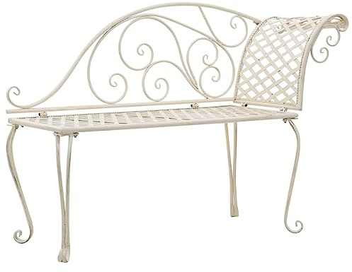 mtlskopl Garten Chaiselongue 128 cm aus wetterfestem Metall im Antik-Weiß Vintage-Look ergonomisches Design für höchsten Liegekomfort auf Balkon Terrasse oder im Wintergarten
