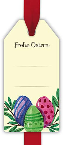 8 schöne Oster Geschenkanhänger farbig, Papieranhänger, Hängeetiketten, Hangtag-Set Format 5,5 x 11cm mit Ostereiern zum Beschriften: frohe Ostern • um Geschenke schöner zu schenken