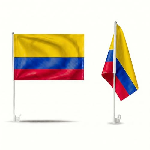 2er Set Auto Fahne Kolumbien - Autofahnen Kolumbianische Flagge 30 x 45 cm, Fußball Fanartikel, WM & EM, Länderflagge Kolumbien