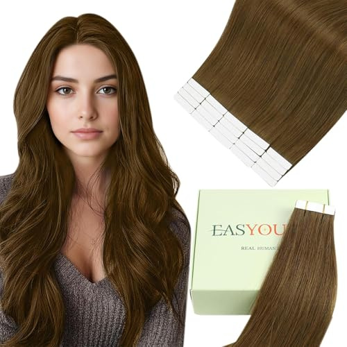 Easyouth Extensions Echthaar Tape Braun Echthaar Extension Tapes Dunkelbraun Tape in Extensions Haarverlängerungen Glatt #4 50cm 50g