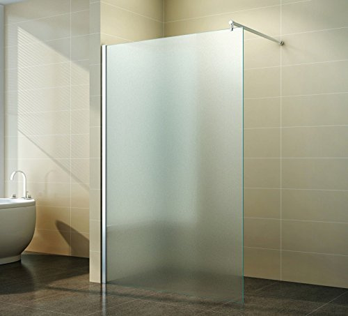 Duschwand Glas 10mm Sicherheitsglas - Begehbare Duschabtrennung Glaswand Easy Clean Nano Beschichtung - Walk - Duschwand Vollsatiniert 90 cm - ebenerdig - Duschtrennwand mit Edelstahl-Zubehör