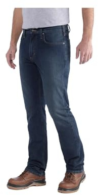 Carhartt, Hombre, Vaquero De Corte Recto Y Pernera Cónica, 5 Bolsillos, Con Tecnología Rugged Flex®, Azul Superior, W38 / L32