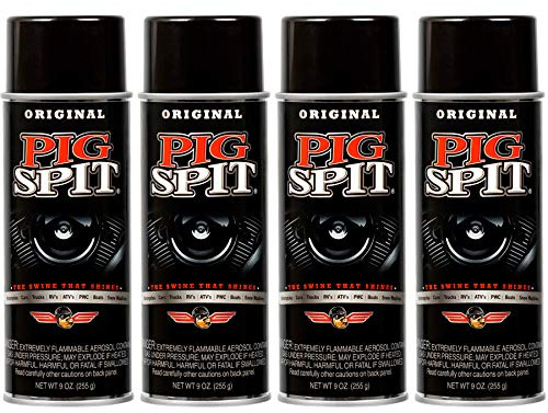 Pig Spit Original für den Einsatz auf Motoren, Getrieben, Vinyl und schwarzen Kunststoff-Verkleidungskomponenten und Reifen, 266 ml, 4er-Pack