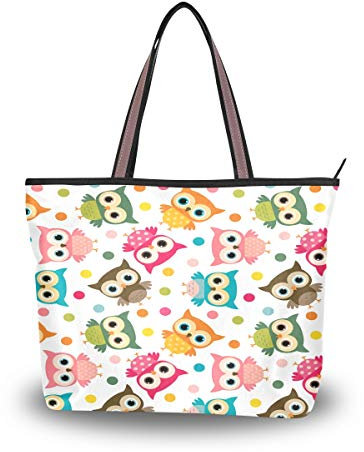 BKEOY Große Damen-Handtasche mit Eulen-Motiv, mit Reißverschluss, Einkaufstasche, Organizer, Gepäcktaschen, Mehrfarbig - multi - Größe: Medium