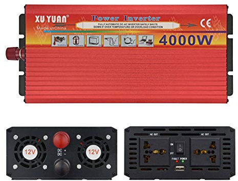 4000W Inversor De Corriente Convertidor 12V A 220V Transformador con 2 AC Salidas para Refrigerador Pequeño De Barco De Camión RV, Microondas-12V