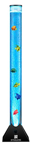 Straame 90cm Bubble Fish Lamp, Colour Changing LED Light, Sensory Room Decor & Mood Lamp, Includes Artificial Tropical Fish, Adjustable Bubble Tube, Plug-in Power, Black Base