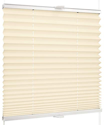 SchattenFreude Basic Klemmfix-Plissee für Fenster | Mit Klemm-Haltern | Ohne Bohren | Creme, Breite: 75cm x Höhe: 220cm