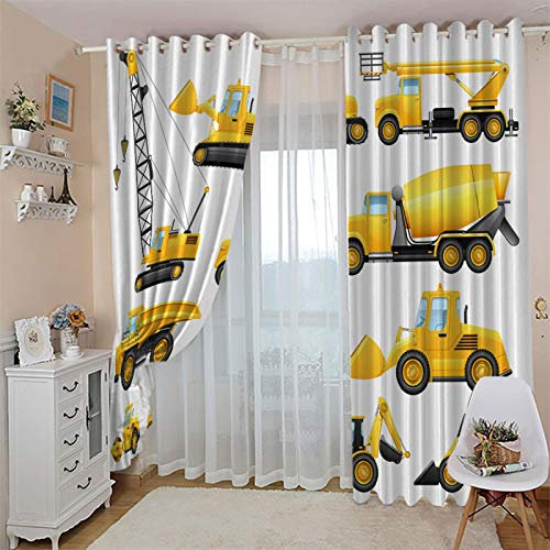 CLZLH Gardinen Kinderzimmer Blickdicht Vorhang Verdunkelungsvorhänge Wärmeisolierend Geräuschreduzierung Mit Ösen 3D Digitaldruck Cartoon, Maschinen, Spielzeug, Bagger 100X214cm（B X H）2Er Set Decoscha
