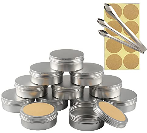 TIANZD 24 Stück Leere 150 ml Rund Silber Aluminium Tins Schraubdose Cremedose Alu-Tiegel Dosen mit Schraub-Deckel 5ml Aludose Blechdosen für Kosmetik Kerze Salben 3x Löffel, 24x Etikette